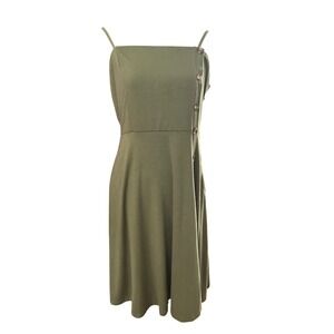 Lyrur Olive Green Button Front Spaghetti Strap Midi Dress L Breezy Summer
